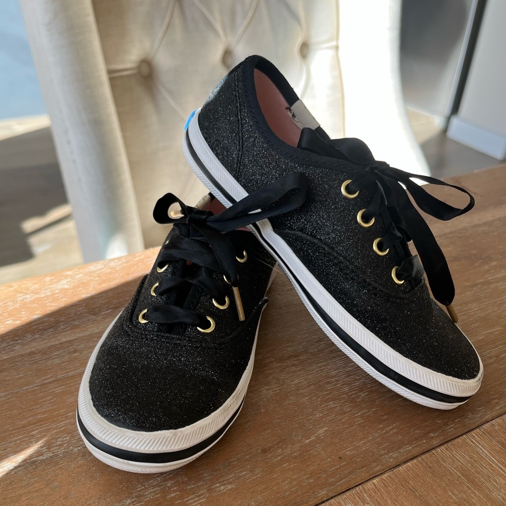 Kate Spade - Keds size 10 girls black - glitter w/laces